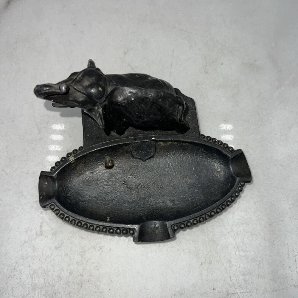 VTG Cast Iron Ash Tray Soap Dish Black Metal Elephant Trunk Up